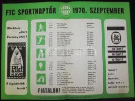 1970 szeptemberi FTC sportnaptár mérkőzések időpontjaival 34x25cm