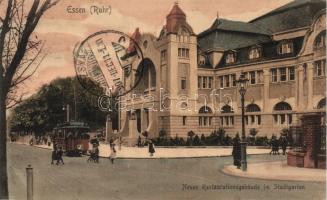 Essen, Stadtgarten, Neues Restaurationsgebäude / city park, restaurant, tram