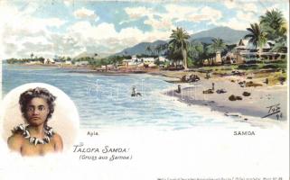 Samoa beach, aboriginal litho