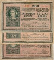 1918. 200K "hullámos/fehér hátlap" 3db T:III/IV