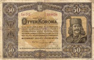 1920. 50K sötétbarna betűjellel és sorszámmal! T:III