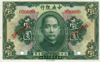 Kína 1923. 1$ piros 000... szériás, Specimen + perf. T:I