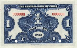 Kína 1923. 1$ piros 000... szériás, Specimen + perf. T:I
