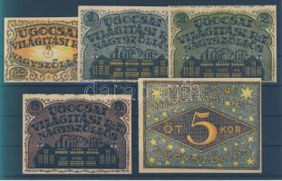 Nagyszőllős 1919. "Ugocsai Világítási Rt." értékjegy 50f, 1K, 2K, 3K, 5K T:I