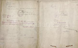 1911 Orvosi diploma függőpecsét nélkül, hajtásnyomokkal. Pergamen 60x50 cm