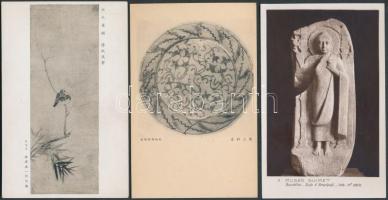 14 db régi Távol-Keleti vonatkozású lap, régészeti leletekről, festményekről, mind használatlan és j...