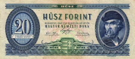 1947. 20Ft sorozatszám utolsó "2"-es számjegye hiányos illetve felfelé csúszva! T:II