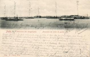 Battleships in the harbor, Pola (small tear)