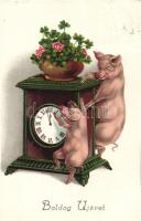 New year pigs, clover, litho (EB)