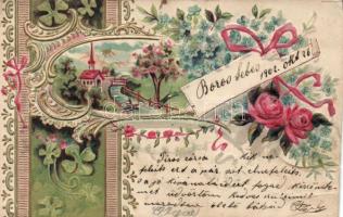 Countryside, clover, flowers, litho, Emb. (B)