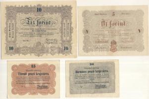 1848-49. Kossuth-bankó" 15Kr + 30Kr kis vágáshibával T:II,III + 5Ft "barna" T:II- jav...