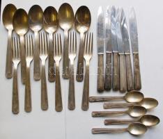 cca 1920 6 személyes art-deco ezüst étkészlet DAM jelzéssel, 1 kiskanál hiánnyal 1060g + kések. Ered...