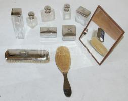 cca 1930 10 darabos, monogramos pipere-készlet asztali tükörrel / Beauty-set with 10 pieces with initials