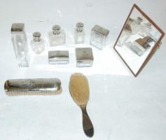 cca 1930 10 darabos, monogramos pipere-készlet asztali tükörrel / Beauty-set with 10 pieces with ini...