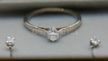 18K fehérarany gyűrű brillkővel (0,22c) + 1 pár fülbevaló brillekkel (0,13c). Tanúsítvánnyal / 18k w...
