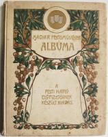 1904 A Magyar festőművészet Albuma A magyar festészet fejlődése a régiektől az újakig, tíz színes műmelléklettel, számos műlappal és szövegképpel, A Pesti napló előfizetőinek készült kiadás, kiadói dombornyomott vászon kötésben, kissé megviselt állapotban