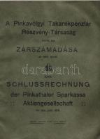 1916 A Pinkavöégyi Takarékpénztár Rt. zárszámadása magyar és német nyelven; Gebriel Ágoston utóda Pauly Károly nyomdája Szombathely
