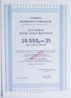 1992. "LIMPEX" Kereskedelmi és Fejlesztési Rt. névre szóló részvény 10.000Ft-ról "MIN...