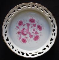 Virágokkal díszített jelzett Hollóházi porcelán tálka d: 13cm