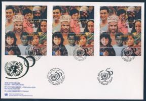 UN New York, Vienna, Geneva The 50th anniversary of the UN 3 diff. sets on 4 FDC ENSZ New York, Bécs...