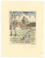 Vitezslav Fleissig (1892-1955): Ex libris Ilonka Déry. Színezett akvatinta, jelzett, 12x15cm