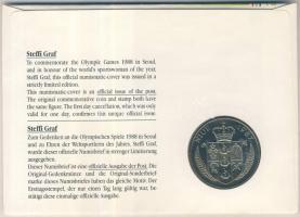 Niue 1987. 5$ "Steffi Graf" sorszámozott érmés borítékon elsőnapi bélyegzés, hátoldali ism...