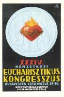 1938 Budapest XXXIV. Nemzetközi Eucharisztikus Kongresszus, reklám / 34th International Eucharistic Congress, Budapest, s: Szuchy (fa)