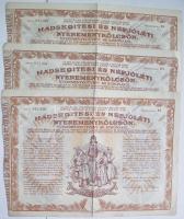 1917. "Hadsegítési és Népjóléti nyereménykölcsön" nyereménykötvény 40K-ról (3x) majden egymás utáni sorszámmal