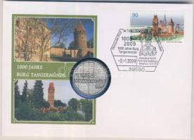 NSZK 1975F. 5M Ag "Műemlékvédelem" bélyeges érmés borítékon hátoldali ismertető tanúsítvánnyal T:PP GFR 1975F 5 Mark Ag "European Monument Protection Year" coin letter with stamp and information C:PP