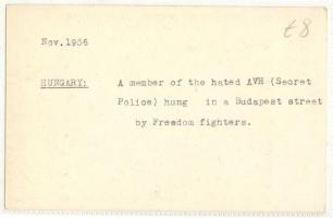 1956 november: Budapest a forradalomban: egy AVH-s felakasztása. Fotó kartonlapon  / Budapest in the...