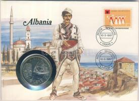 Albánia 1987. 5L "Durazzo" bélyeges érmés borítékon, ismertetővel T:1 Albania 1987. 5 Leke on coin letter with stamp and information C:Unc