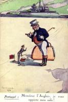 Monsieur lAnglais, je vous apporte mon aide! / WWI Portugese-English humorous card, Visé Paris No. 117. s: Em. Dupuis