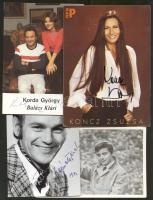 6db fotó aláírással, köztük Koncz Zsuzsáé, Zalatnay Saroltáé, Komár Lászlóé, Korda Györgyé és Balázs Klárié