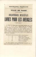 Bibliothéques Municipales, Livres pour les aveugles / Books for the Blind, WWI French propaganda; Republique Francaise, Ville de Paris, Valentin hauy