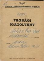 1942 Vasutasok családgondozó országos egyesülete tagsági igazolvány