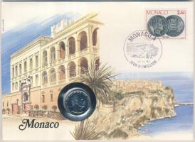 Monaco 1986. 1Fr III. Rainier bélyeges érmés borítékon alkalmi bélyegzéssel, ismertetővel T:1 &lt;br/&gt;Monaco 1986. 1 Franc &quot;Rainier III&quot; in coin letter with stamp and information C:unc