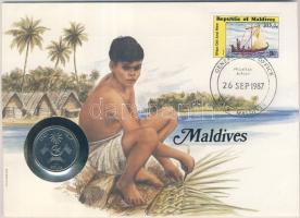 Maldív-szigetek 1982. 1R bélyeges érmés borítékon, ismertetővel T:1 &lt;br/&gt;Maldives 1982. 1 Rufiyaa in coin letter with stamp and information C:Unc