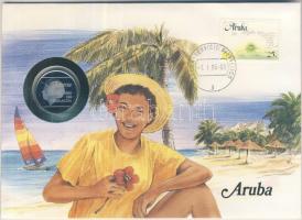 Aruba 1988. 1Fl Beatrix bélyeges érmés borítékon, ismertetővel T:PP &lt;br/&gt;Aruba 1988. 1 Florin &quot;Beatrix&quot; coin letter with stamp and information C:PP