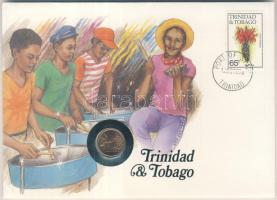 Trinidad és Tobago 1979. 1c bélyeges érmés borítékon, ismertetővel T:1 Trinidad & Tobago 1979. 1 cent in coin letter with stamp and information C:Unc