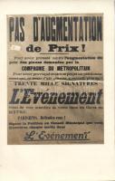 Pas dAugmentation de Prix! / No Price Increase!; WWI French political propaganda; Evénement
