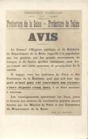 1914 Első világháborús francia politikai felhívás a védőoltásokról, propaganda, Seine-i rendőrség, 1914 Avis / WWI French political note about vaccination, propaganda; Seine police
