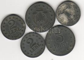 Albánia 1947. 2L (3x), 5L (2x) T:3 korr., pici ph. R!