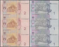 Ukrajna 2004. 1H 3-as ívben + 2H 3-as ívben T:I Ukraine 2004. 1 Hryvnia in sheet of three + 2 Hryvni in sheet of three C:Unc