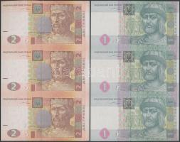 Ukrajna 2004. 1H 3-as ívben + 2H 3-as ívben T:I
Ukraine 2004. 1 Hryvnia in sheet of three + 2 Hryvni...