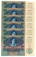 1914. 50K (6x) felülbélyegzés nélkül, vízjellel és egymás utáni sorszámmal! T:I,I- (hajtatlanok!) / ...