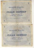 Montenegró 1914. 1P (3x) + 2P T:III
Montenegro 1914. 1 Perper (3x) + 2 Perpera C:F