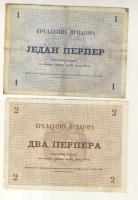 Montenegró 1914. 1P (3x) + 2P T:III
Montenegro 1914. 1 Perper (3x) + 2 Perpera C:F