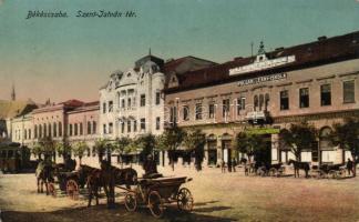 Békéscsaba Szent István tér, Polgári leányiskola, Aradi Ipai és Népbank, Maider Vilmos műterme