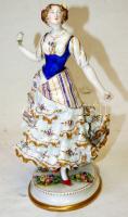 Hölgy rózsával, kézzel festett porcelán szobor (néhány, nem feltűnő sérüléssel) / "Lady with rose" hand-painted porcelain figure (with small injuries) 26cm