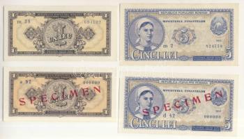 Románia 1952. 1L kék sorszám (2x) egyik "SPECIMEN" felülnyomással + 5L kék sorszám (2x) egyik "SPECIMEN" felülnyomással T:I,I- Romania 1952. 1 Lei blue series (2x) one with "SPECIMEN" overprint + 5 Lei blue series (2x) one with "SPECIMEN" overprint C:Unc,AU